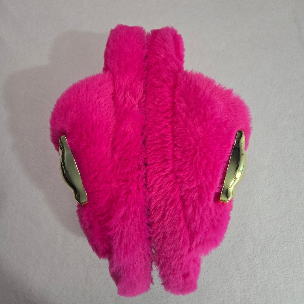 Katy Perry Fuzzy Gold Bow Slide Slippers Hot Pink Cozy Glam Womens Medium (8-9) - Picture 7 of 11